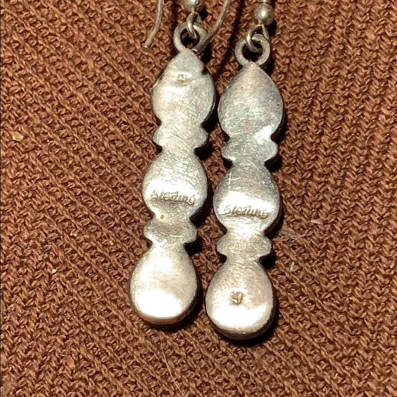 Sterling green turquoise 3 teardrops dangling - Picture 6 of 10